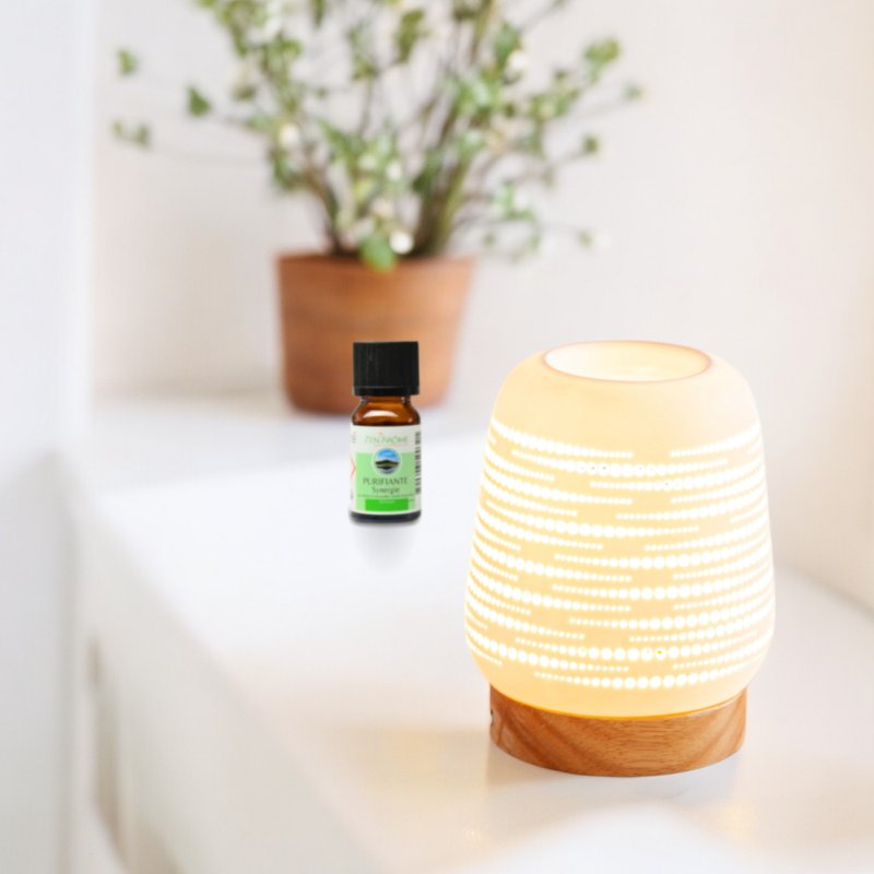 Calorya Quemador de Cera Perfumada n°16 - Quemador de Perfume Eléctrico para Fondant Perfumado - Elegante Lámpara de Perfume - Cerámica con Decoración Calada e Iluminación Ambiental