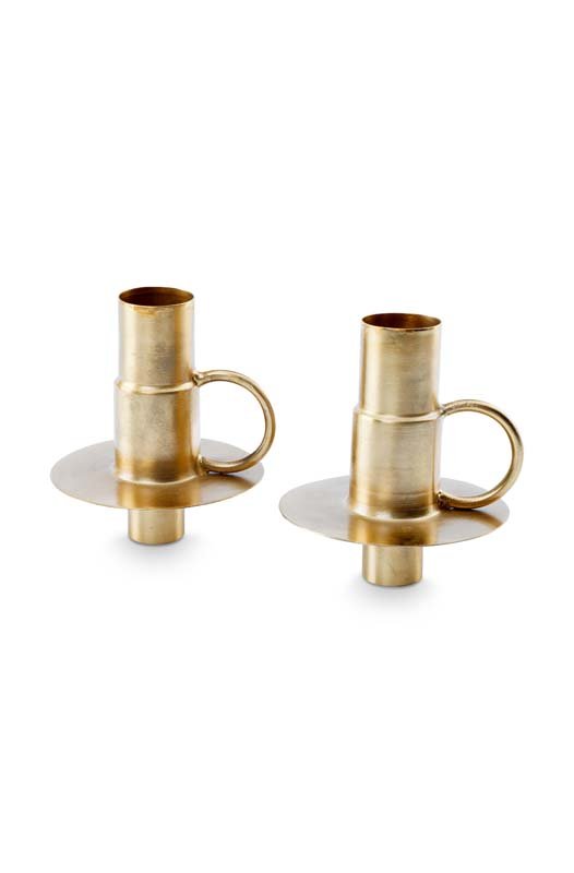 Set/2 Bottle Candle Holders Metal Gold 7x8.5cm
