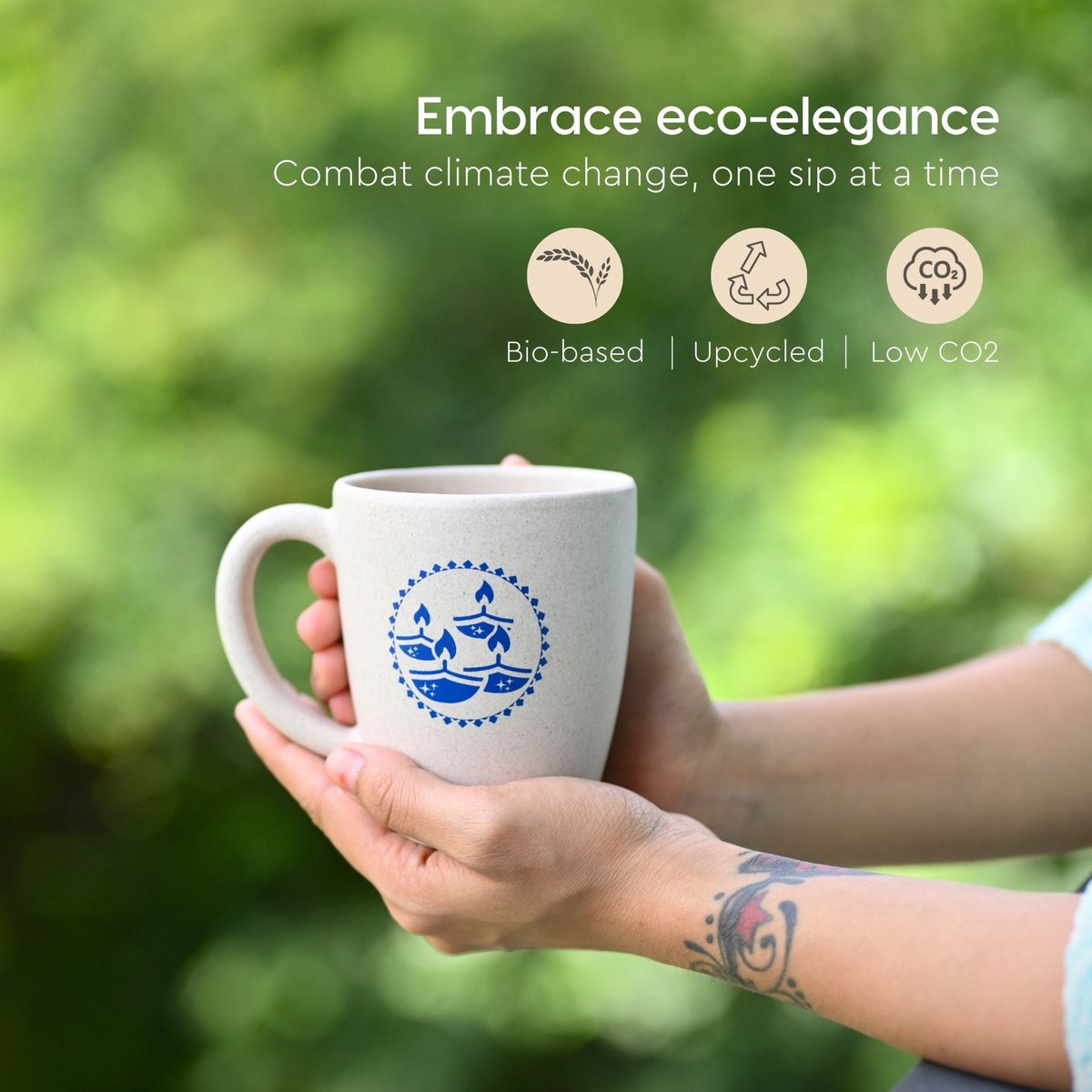 Cesti regalo Ecofy Earth Friendly Diwali | Tazza stampata Diya, sottobicchiere, portachiavi, candela, sacchetto regalo, biglietto