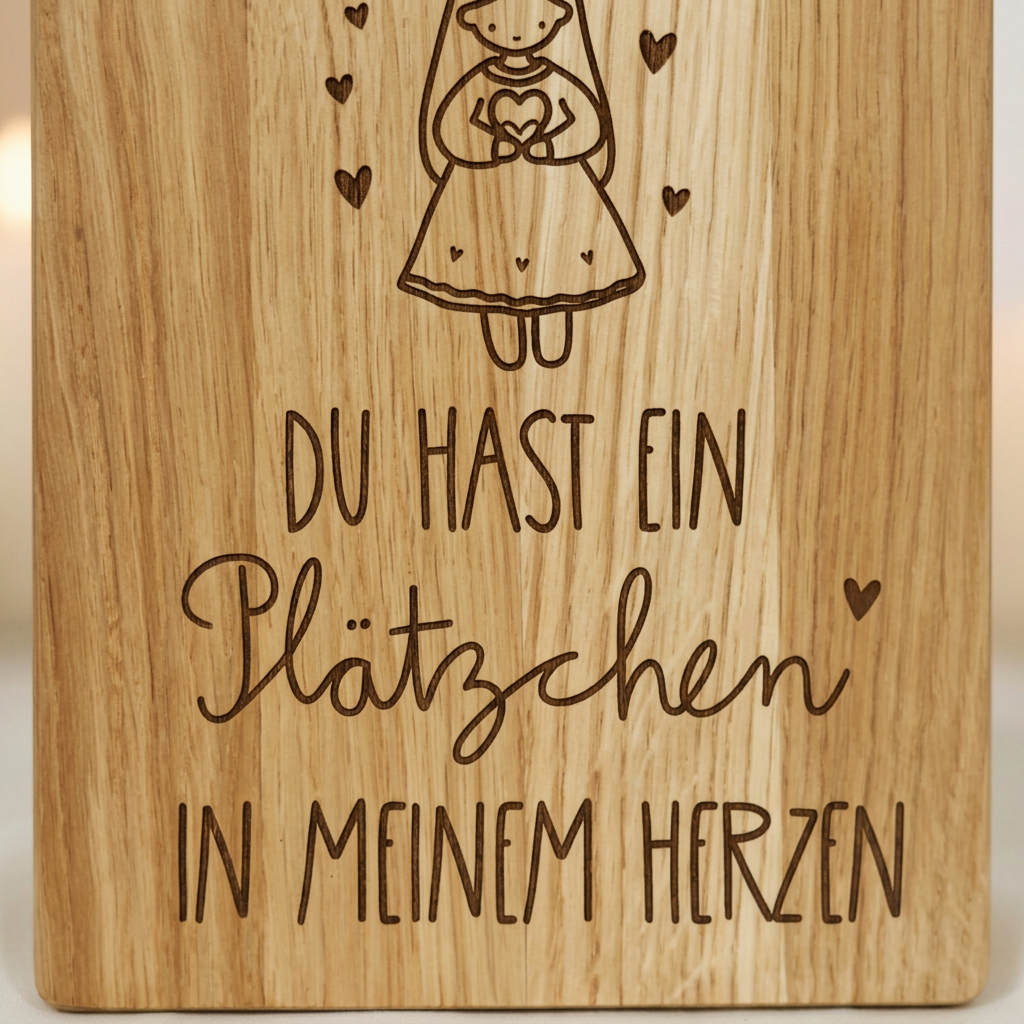 Eichenholzbrett „Du hast ein Plätzchen in meinem Herzen“ – Weihnachtsgeschenk & Plätzchenbrett | 34 × 15 cm