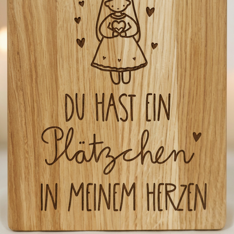 Eichenholzbrett „Du hast ein Plätzchen in meinem Herzen“ – Weihnachtsgeschenk & Plätzchenbrett | 34 × 15 cm