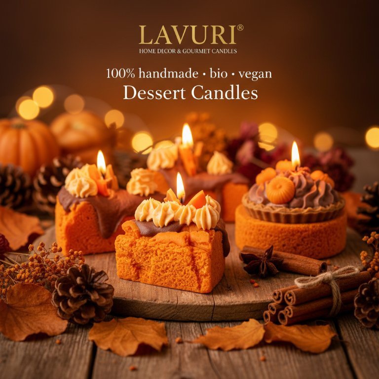 LAVURI Pittige Pompoen Dessertkaarsentaartset – 6 + 1