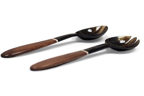 Large black horn cutlery with handle in rosewood