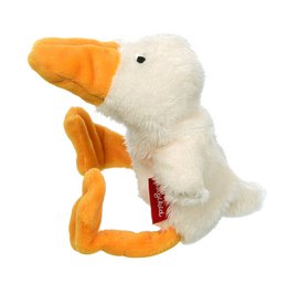 A soft, plush duck toy with a white body and orange beak and feet. The duck appears to be a cute, cuddly stuffed animal.