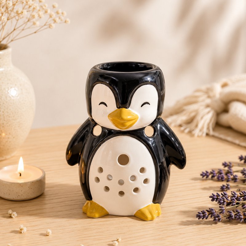 Burnt-Parfum-Pinguin in handgemaltem Keramik-Diffuser-ätherischen Ölen, Parfüm oder Wachs-12,5 cm-Kooner-Winteratmosphären-Ursprung-Wohlbefinden