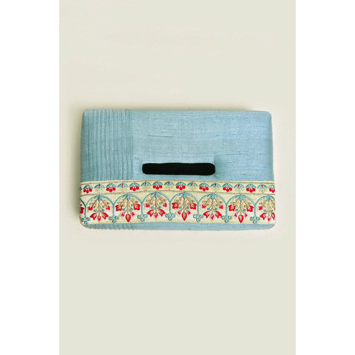 Tissue Box Cover | Dupion Silk Floral Embroidery | 24x14cm