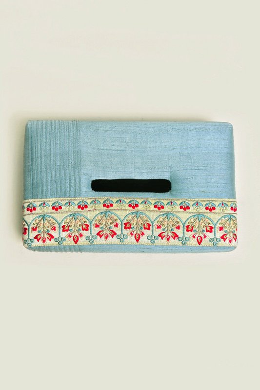 Tissue Box Cover | Dupion Silk Floral Embroidery | 24x14cm