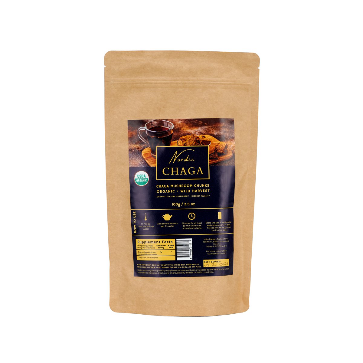 Organiczne kawałki grzyba Chaga 'NORDIC CHAGA' (100g)