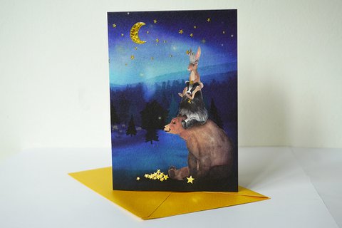 Kerstkaart Sterren ophangen met foliedruk