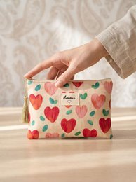 Toilettas etui 14x20 cm bedrukte harten Love gift pompon