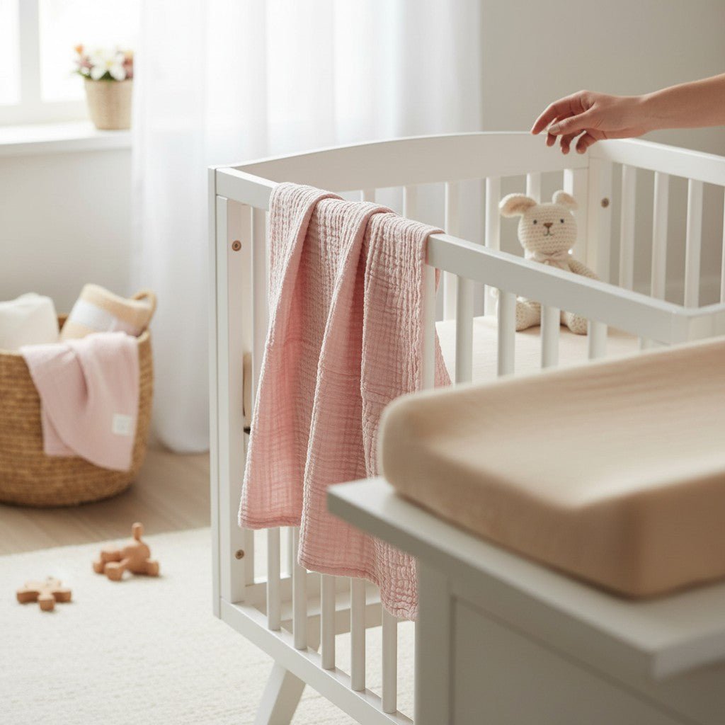 Nuvinokids® 6-lags bomuldsmuslin babytæppe blød pink