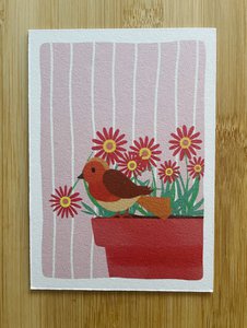 Bird with floral cardboard card