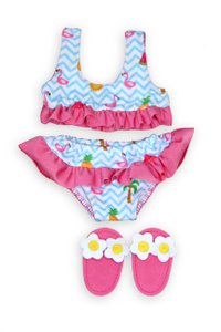 Doll bikini "Flamingo Ella" with bath slippers, size. 28-35 cm