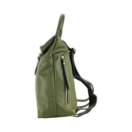 RB1021E | Soft women's backpack in genuine leather Made in Italy with adjustable shoulder straps. Zipper and accessories in shiny gold metal - Green color - Dimensions: 30 x 34 x 10.5 cm