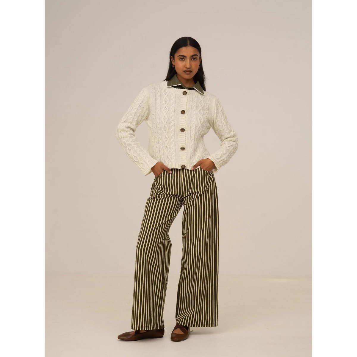Pebble Striped Green Jeans