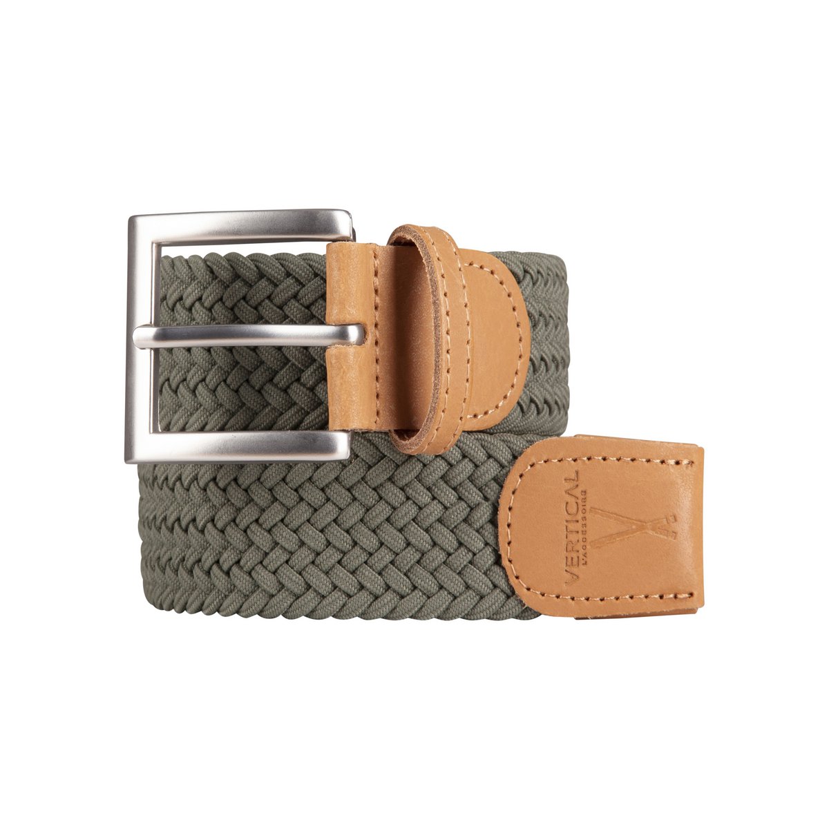 Khaki elastic braided belt