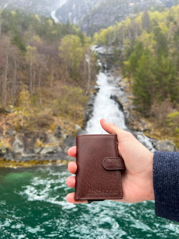 Porta carte da uomo estensibile Lundholm - con scomparto per monete, banconote - porta carte in pelle porta carte di credito estensibile da uomo