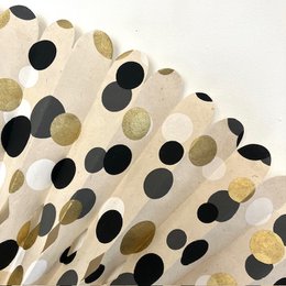 Luna -Leena -Rosette mit Punkten Print - Öko -Papier - 55 Ø cm - aus Weiß, Gold, Grau und Schwarz - faltbar - handgefertigt in Nepal
