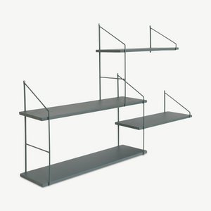 Amsterdam Wall Shelf, Green Steel & Paulownia Wood