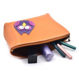 Violeta the Owl Orange Leather Makeup Bag