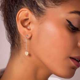 Long Bicolor Heart Cube Earrings