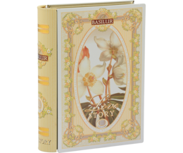 Floral and ornate tea tin with the title "Love Story 3 100g" indicating a 100g tea product with a romantic, floral design.