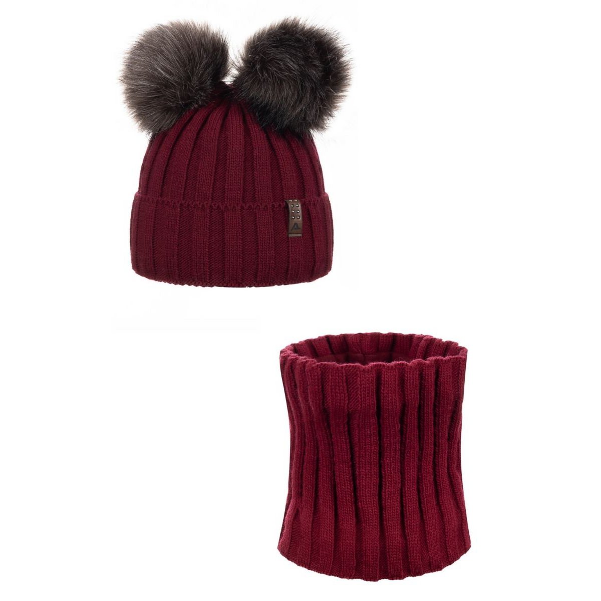 Dubbellaagse muts en snood met POM POM! 10% wol! Gemaakt in Polen