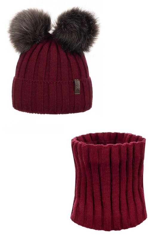 Dubbellaagse muts en snood met POM POM! 10% wol! Gemaakt in Polen