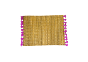 Set mit 4 marokkanischen Rattan-Tischsets, Pompons