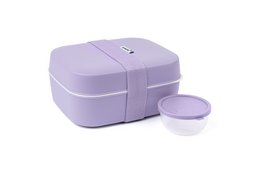 Sage green 3-in-1 lunchbox with compartments for food and a separate container.