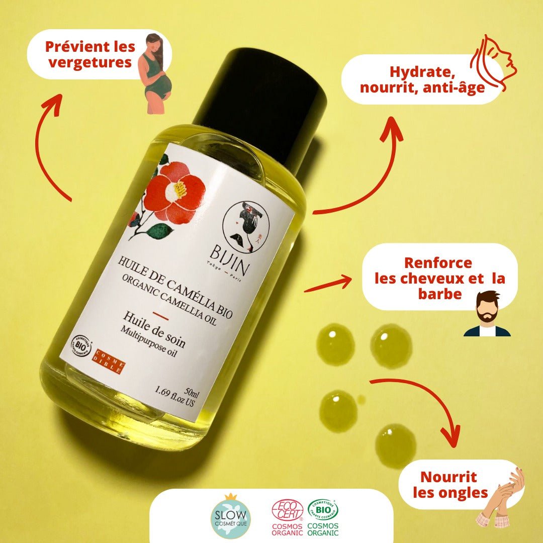 Organic camellia oil - 100% vegetable and organic - face, body, hair, stretch marks