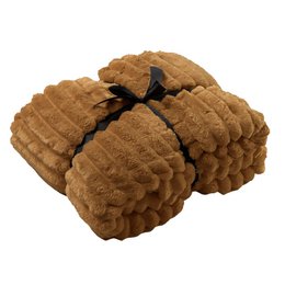 Tobacco brown plush throw blanket, 150x200 cm in size, made of soft, cozy material.