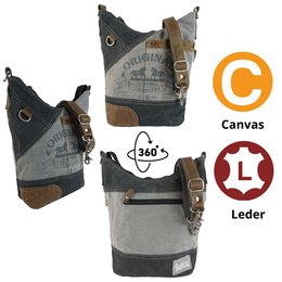 Sunsa Damen Umhängetasche. Handtasche aus Canvas ( Segeltuch) & Leder. Schultertasche in Vintage Stil. Große Crossbody Tasche für Frauen mit Pferdmotiv grau schwarz