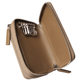 Estuche para llaves de piel Saffiano con cremallera doble Taupe