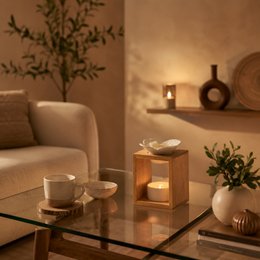 Bruciaprofumo Serie Naturea - Plumeria - in Ceramica e Bambù - Aromaterapia, Cere Profumate, Oli Essenziali - Idea Regalo Decorativa