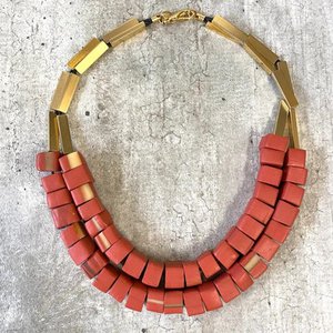 Mini-Cubes Short Necklace - Cherry Red