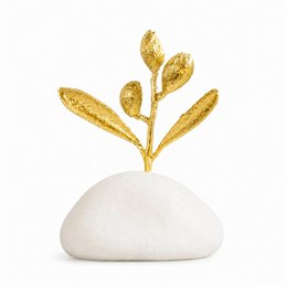 Dekorative Olivenzweig-Goldskulptur, handgefertigte Baumstatue für Wohndekoration, einzigartiges Geschenk, vergoldetes Messing, minimalistisches Design