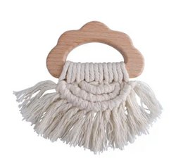 Soft & Hard | BOHO Wood & Cotton Teething Ring | ECRU
