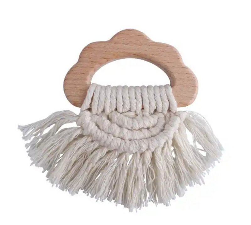 Soft & Hard | BOHO Wood & Cotton Teething Ring | ECRU