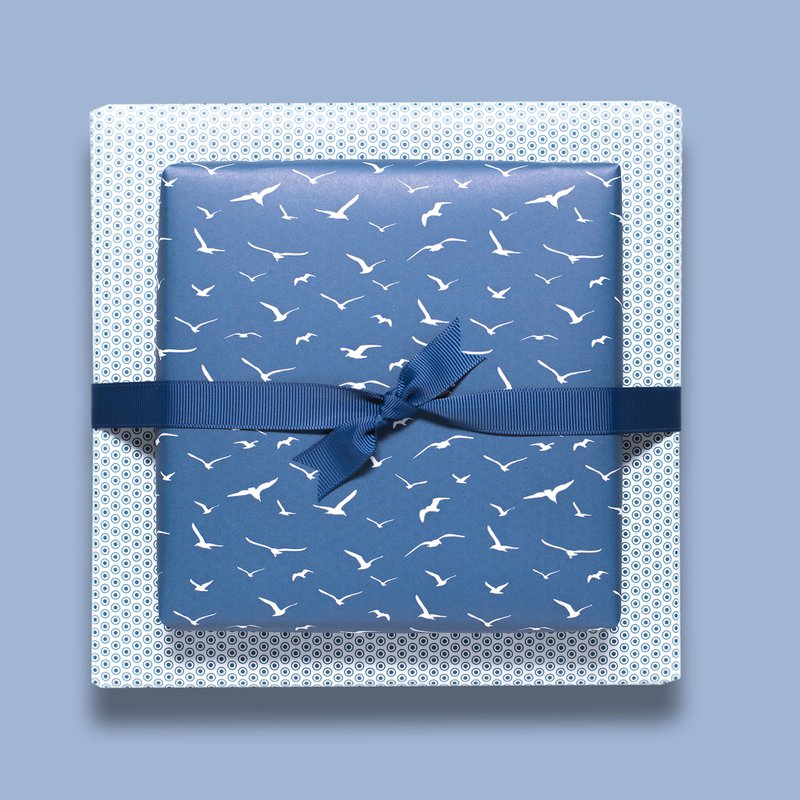 Bird wrapping paper blue - maritime wrapping paper with seagulls, as a gift packaging for baptism, communion or confirmation