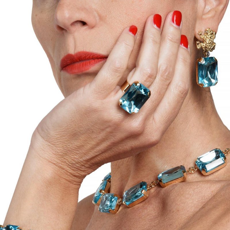 Armonia Gold Plated Light Blue Crystal Earrings With Frog