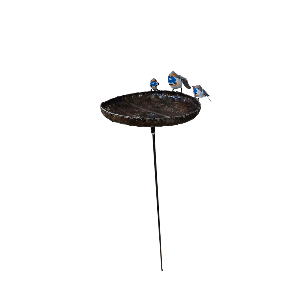 Métal grand bol de gorge bleue Birdfeeder sur bâton