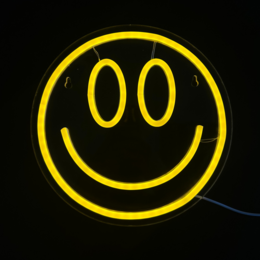 Neon smiley face lamp, 25 x 25 cm, with hanging hooks, neon sign