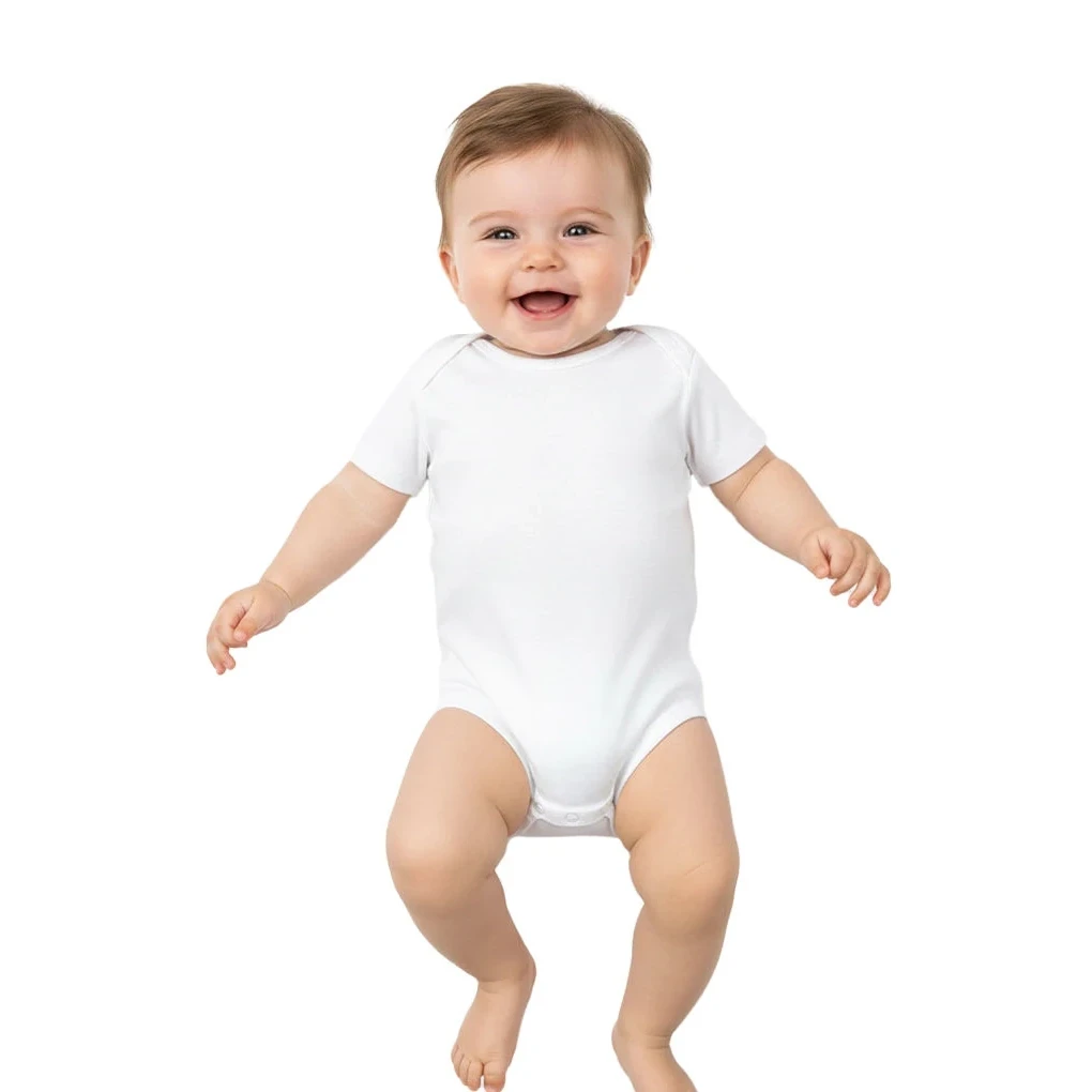 Body niemowlęce z krótkim rękawem, okrągłym dekoltem, białe
