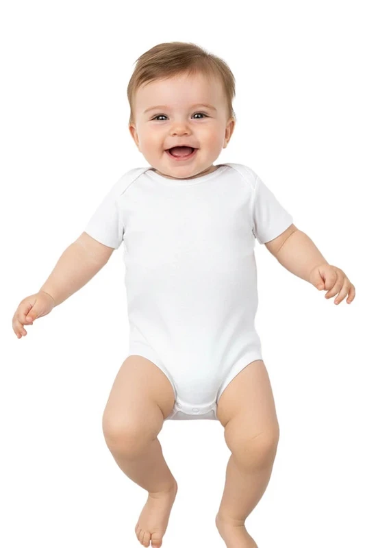 Body niemowlęce z krótkim rękawem, okrągłym dekoltem, białe