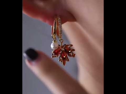 Autumn Maple Pearl Drop Earrings