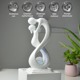 Fuente interior - Amor White - Moderna con luz LED de colores - Escultura de amantes extraíble - Decoración contemporánea para el hogar - Bola giratoria