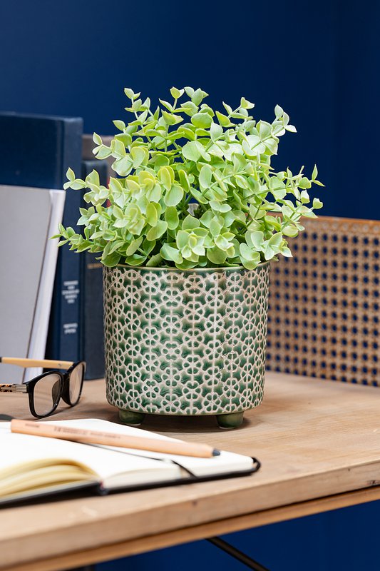 J-Line bloempot Bloem - keramiek - groen - medium - Ø 14 cm