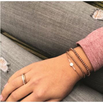 Bracelet platelets with pink stones, stainless steel rose