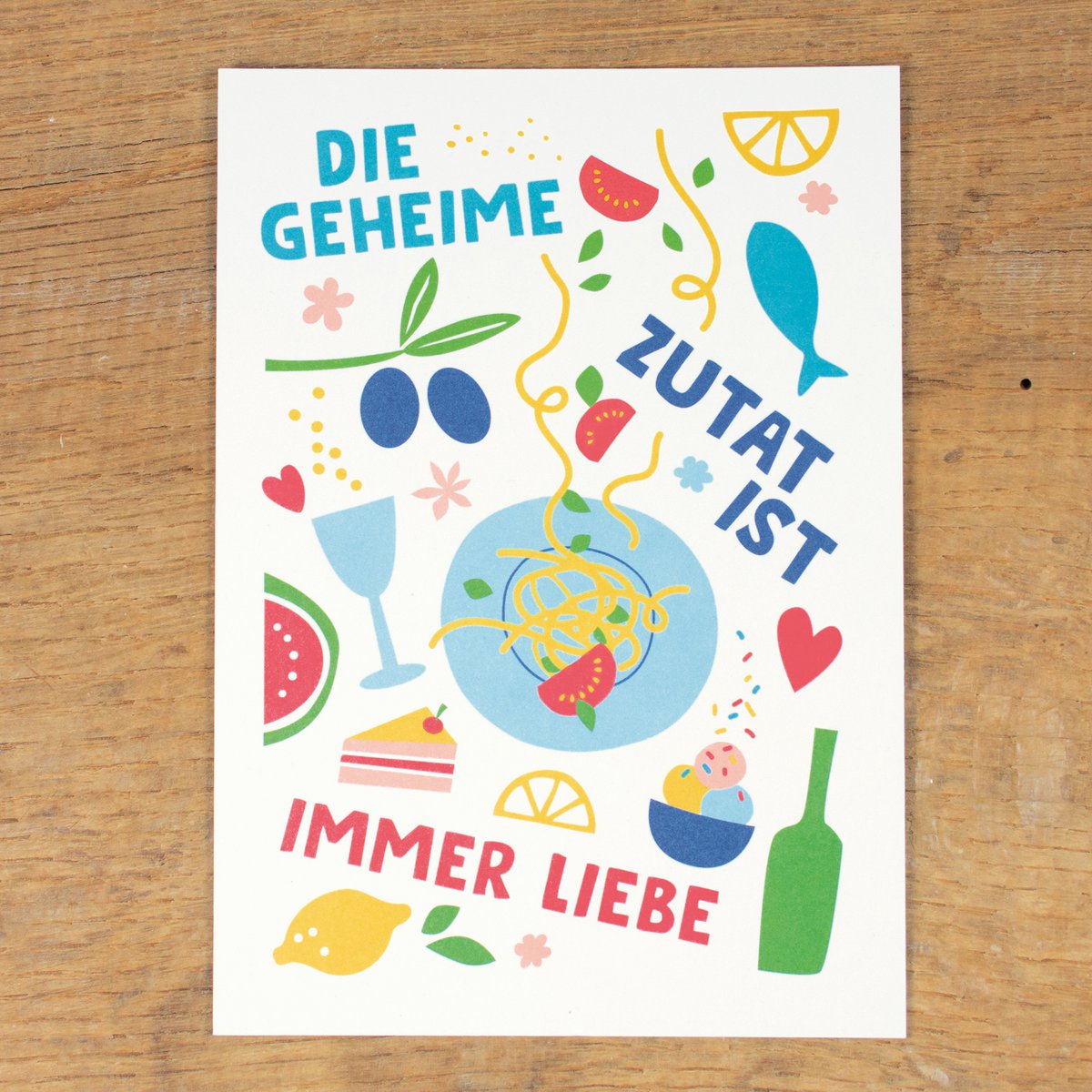 Postcard "The secret ingredient is always love" from recycled paper